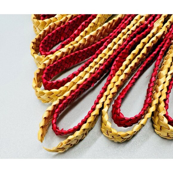 Rafia Woven Colorful Trivets Boho Style Decor Set of 4 1970s Red Square 7 inch - Picture 5 of 7